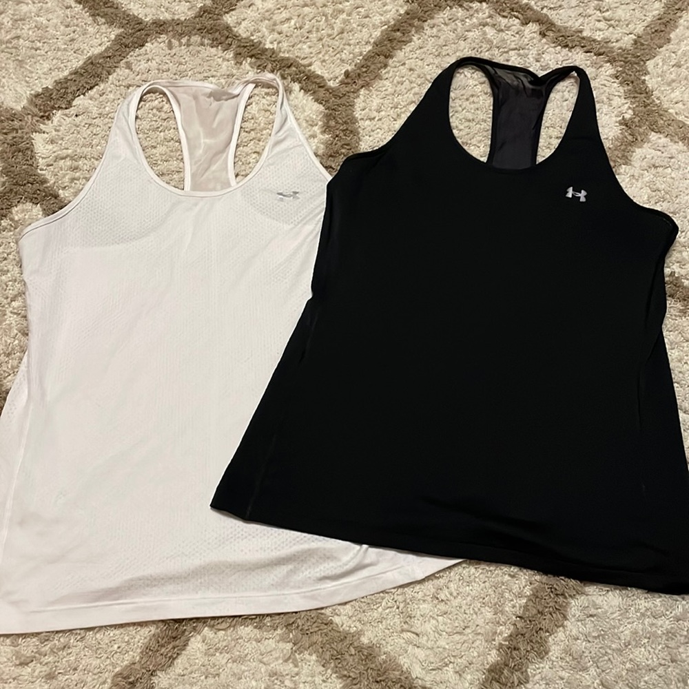 Under armour black and white tank tops